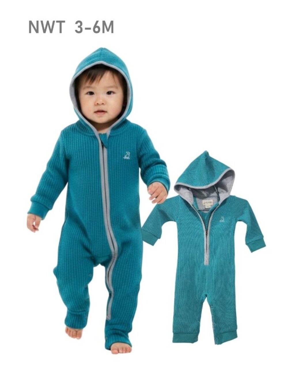 NWT - ME & HENRY Turqoise Hooded Romper - Size 3/6m